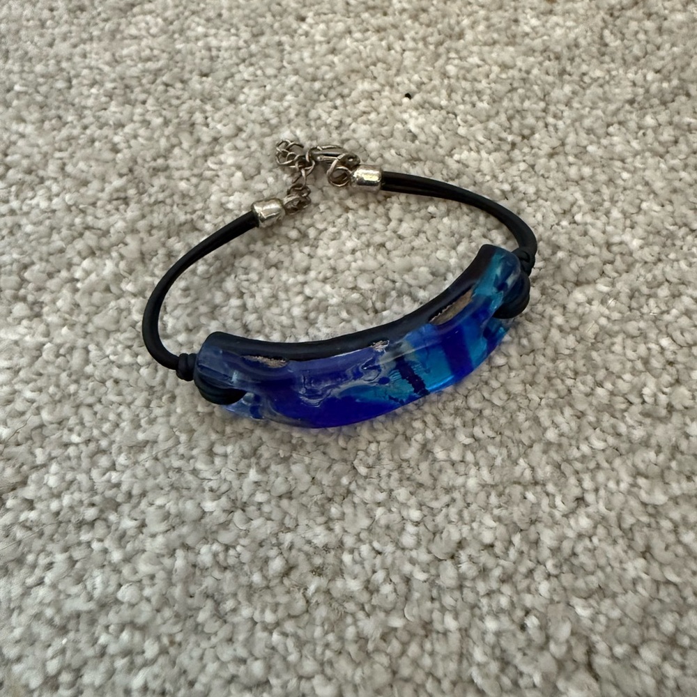 Blue and Black Bracelet blue glass